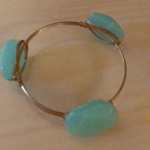 Wire Bangle Bracelet/Handmade/Stone/Teal